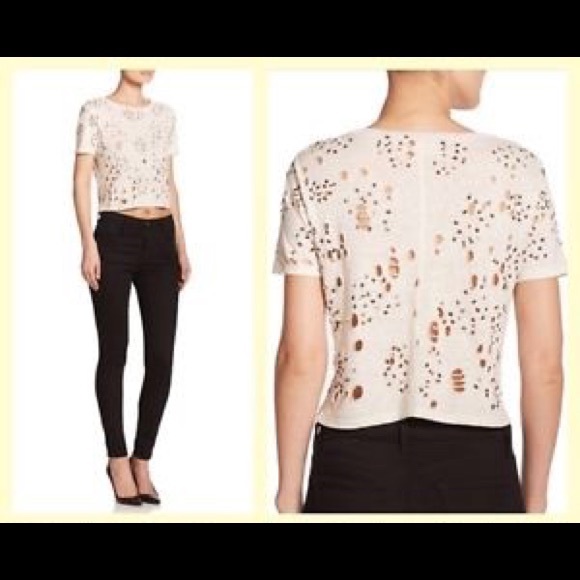 Alice + Olivia AIR Distressed T-shirt w Sequins - Picture 2 of 3